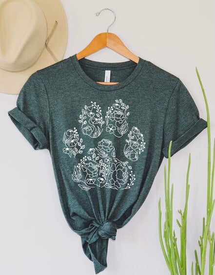 Floral Dog Paw White Screen Print Transfer