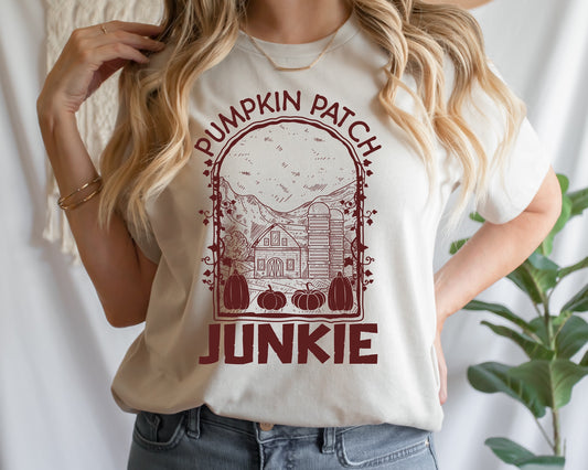 Pumpkin Patch Junkie Burgundy Screen Print Transfer
