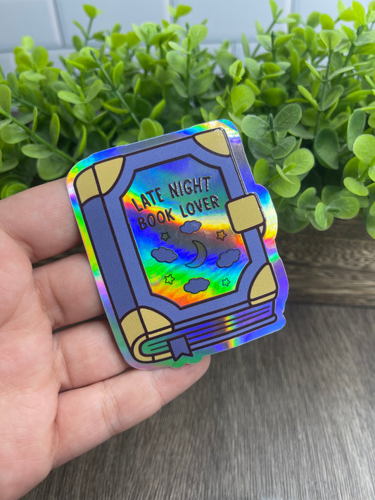 Late Night Book Lover Holographic Vinyl Sticker