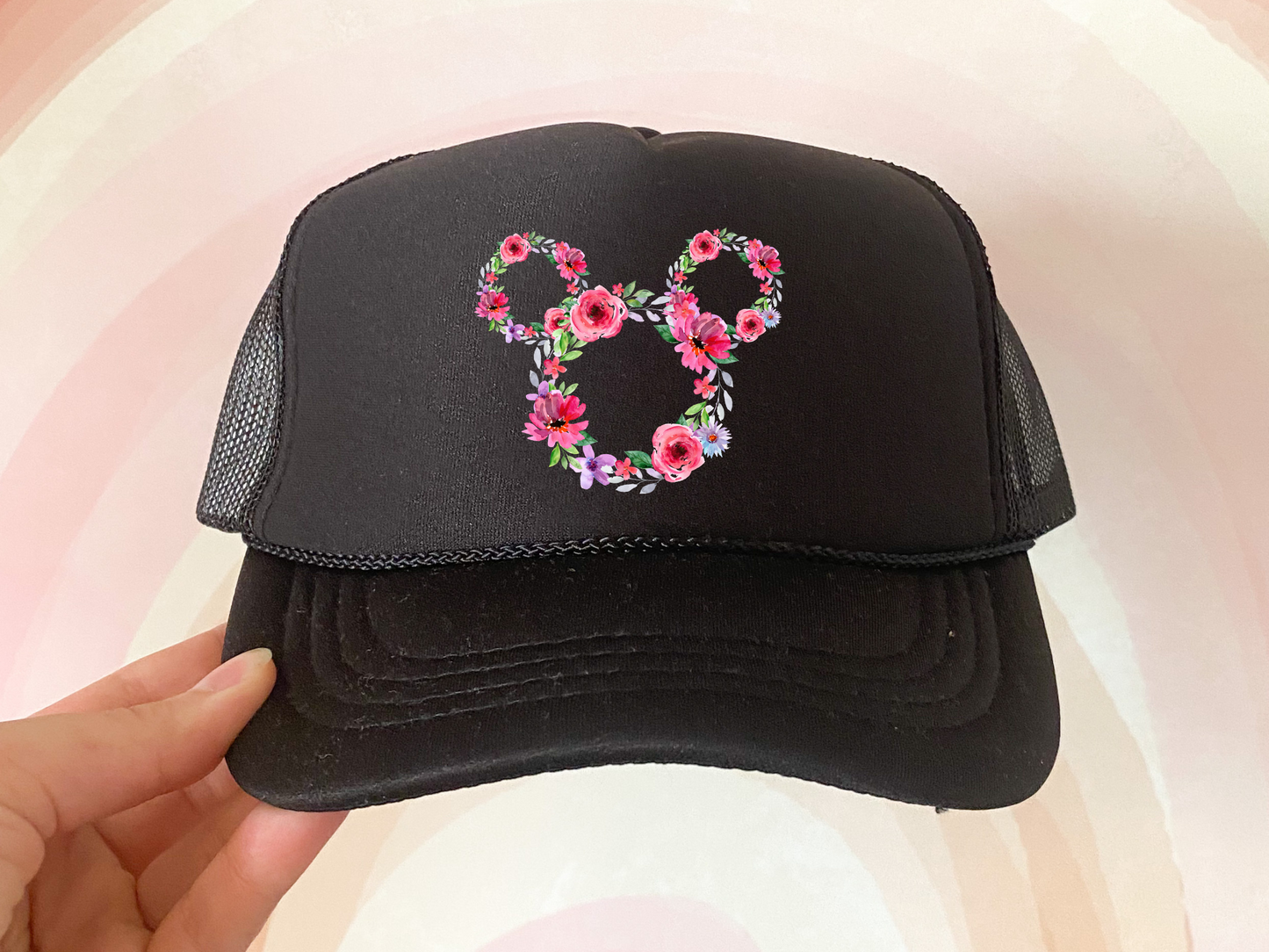 Magical Pink Floral Hat/Pocket Transfers DTF