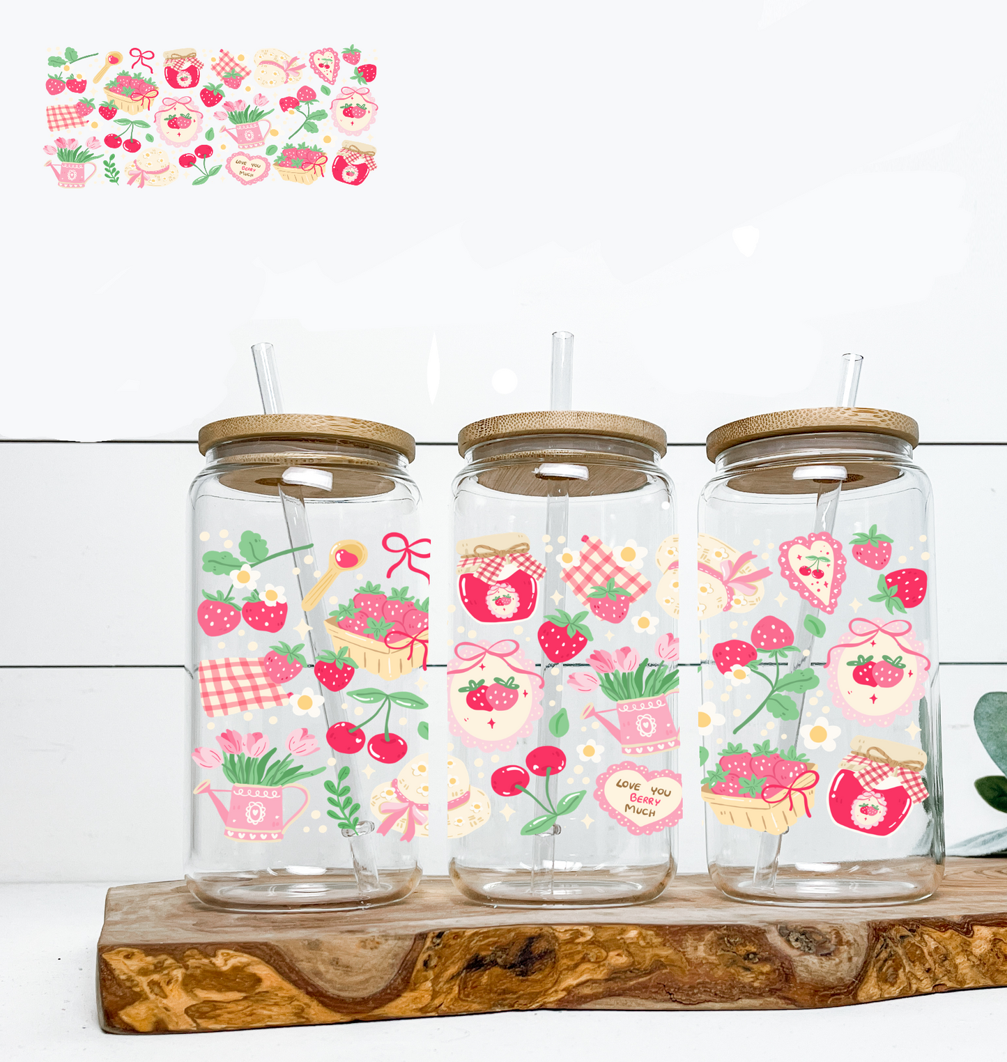 Love You Berry Much Floral UV DTF Wrap DOUBLE SIDED