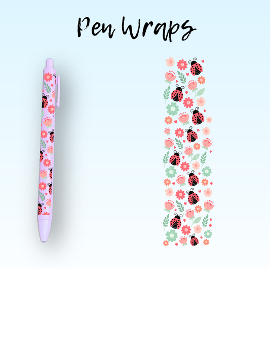 Lady Bugs & Flowers Wrap For Ballpoint Pen UV DTF