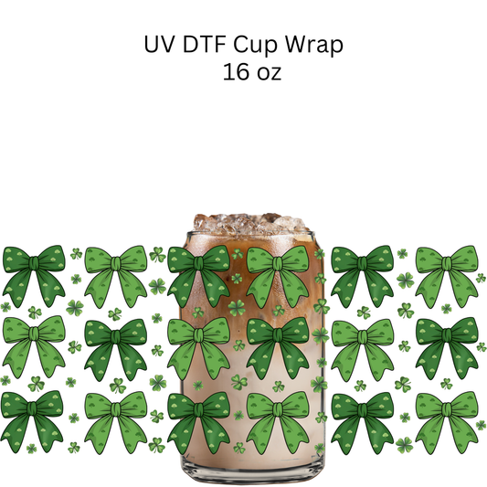 Green Lucky Bows UV DTF Cup Wrap