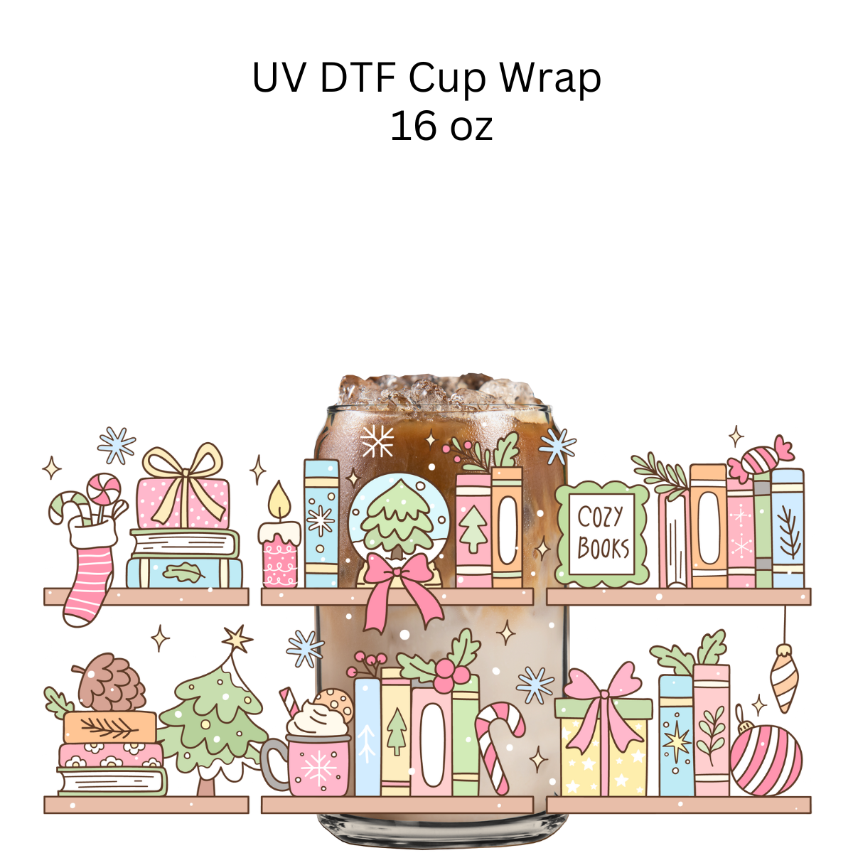 Cozy Books Christmas UV DTF Cup Wrap