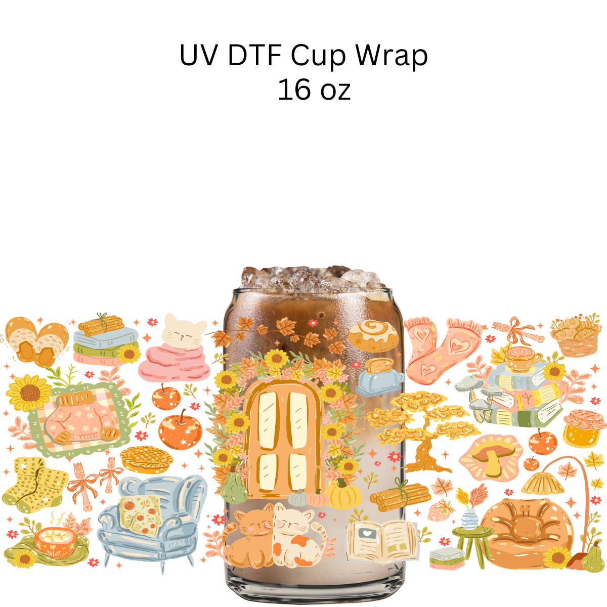 Cats and Fall Stuff UV DTF Cup Wrap