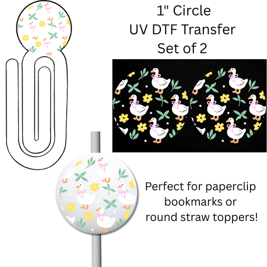 Floral Bow Goose 1” UV DTF Transfer For Paperclip Bookmark or Straw Topper SET OF 2