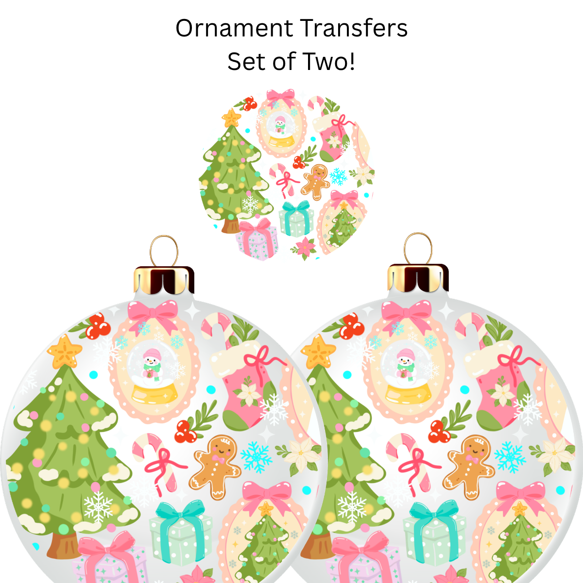 Christmas Tree and Gifts Ornament Transfer UV DTF (Set of 2)
