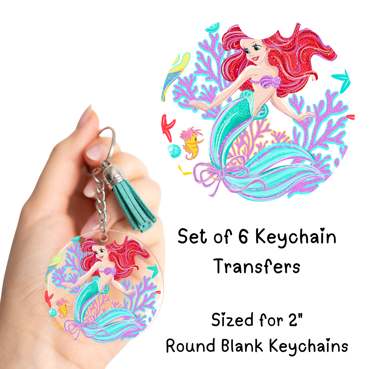 Mermaid UV DTF Round Keychain Transfer Set of 6