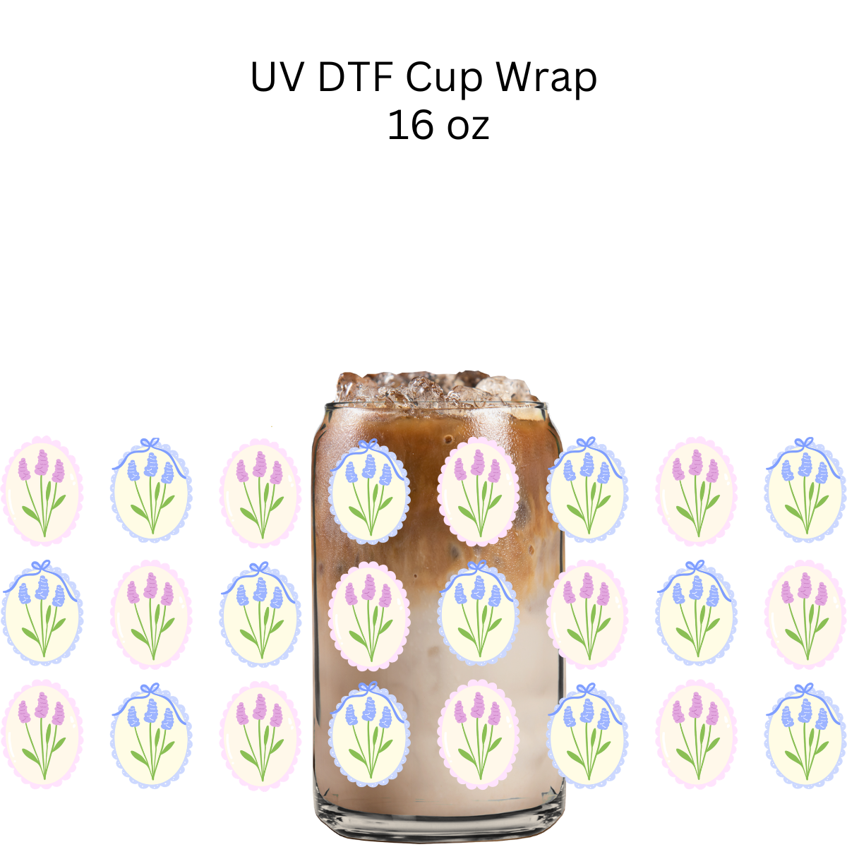 Blue and Pink Flower Frames UV DTF Cup Wrap
