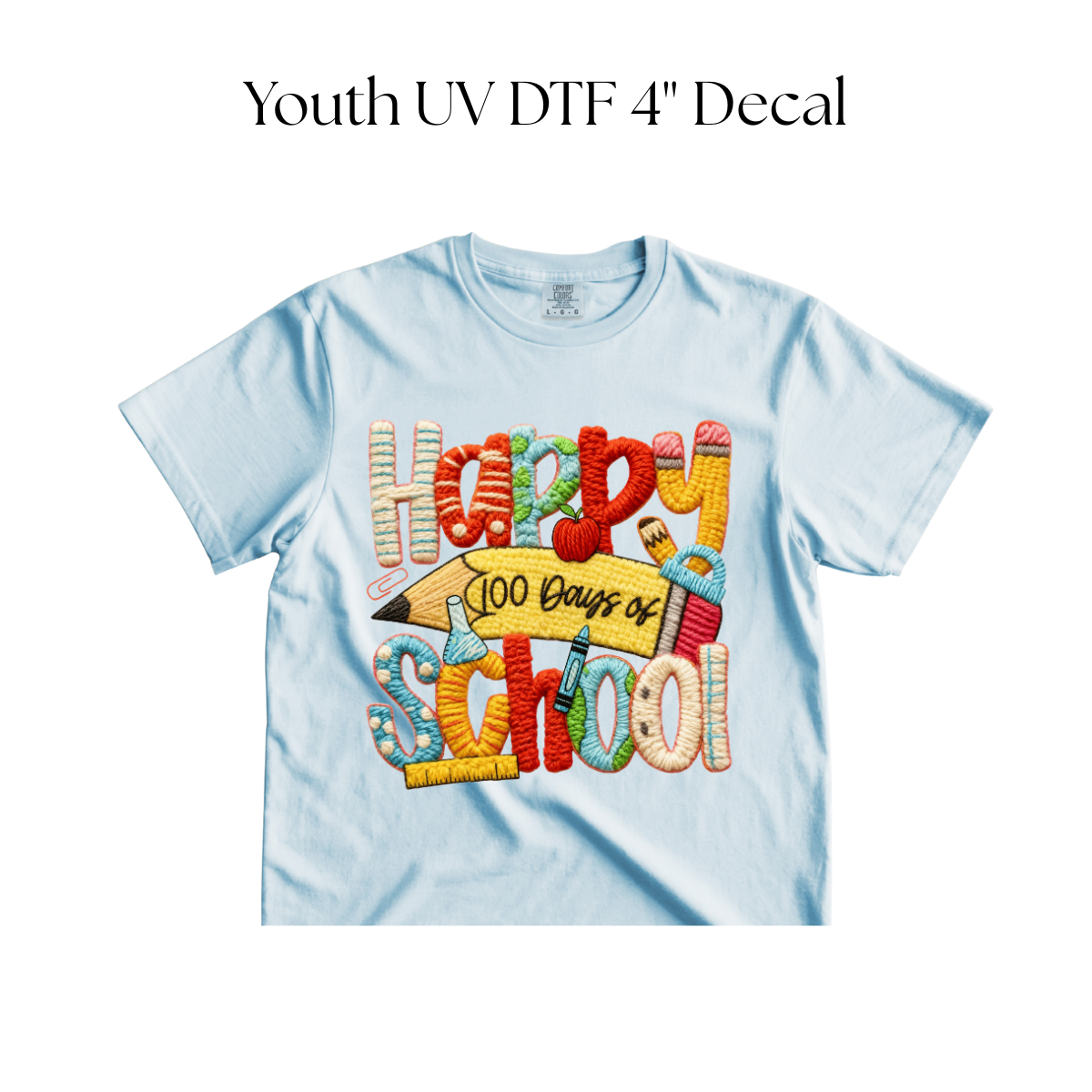 YOUTH Happy 100 Days of School Faux Yarn DTF Transfer