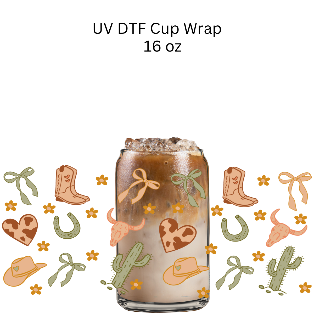 Green and Brown Western UV DTF Cup Wrap