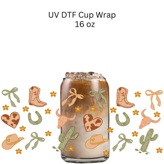 Green and Brown Western UV DTF Cup Wrap