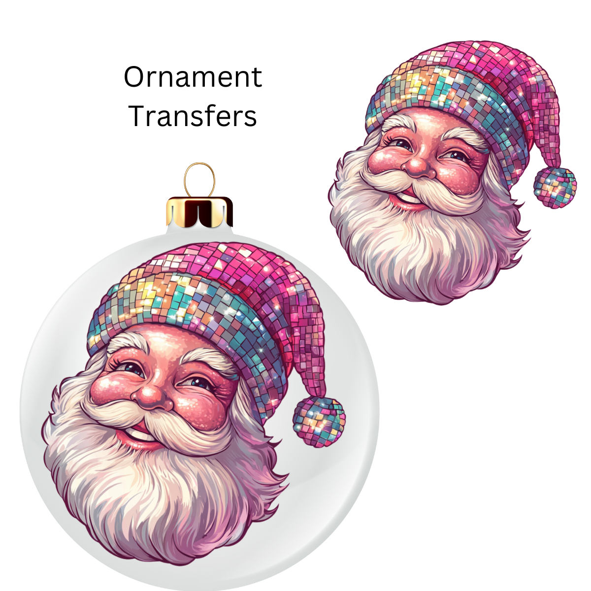 Pink Disco Santa Ornament Transfer UV DTF