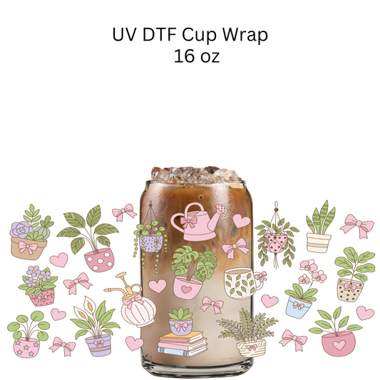 Pink Garden Plants UV DTF Cup Wrap
