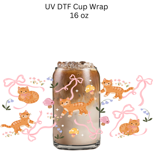Orange Cats and Bows UV DTF Cup Wrap