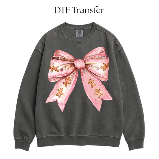 Gingerbread Man Pink Bow DTF Transfer