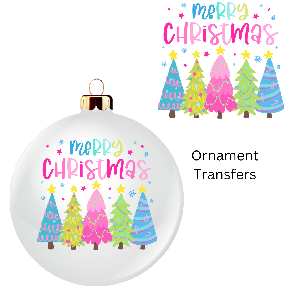Merry Christmas Colorful Trees Ornament Transfer UV DTF