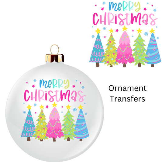 Merry Christmas Colorful Trees Ornament Transfer UV DTF