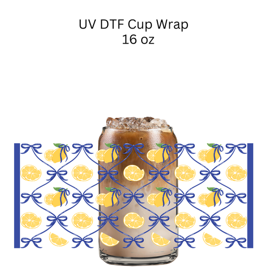 Lemons and Blue Bows UV DTF Cup Wrap