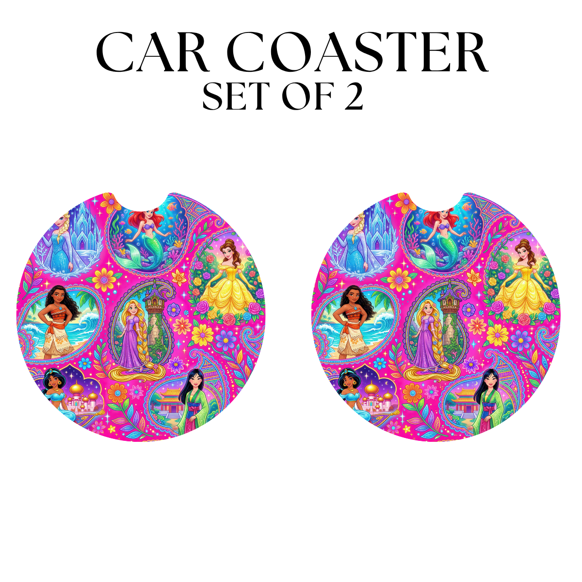 Pink Princesses UV DTF Car Coaster