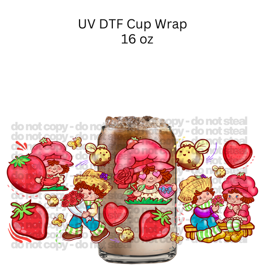 Strawberry Girl and Bees UV DTF Cup Wrap