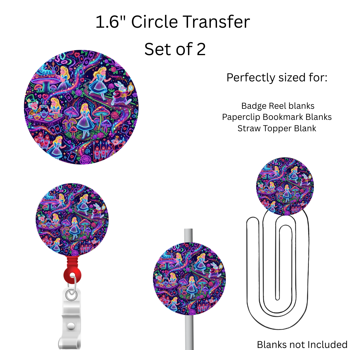 Alice Neon World 1.6” UV DTF Transfer Set of 2