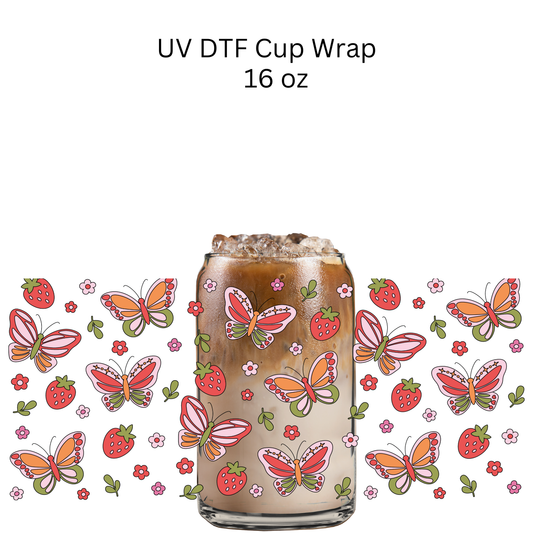 Strawberries and Butterflies UV DTF Cup Wrap