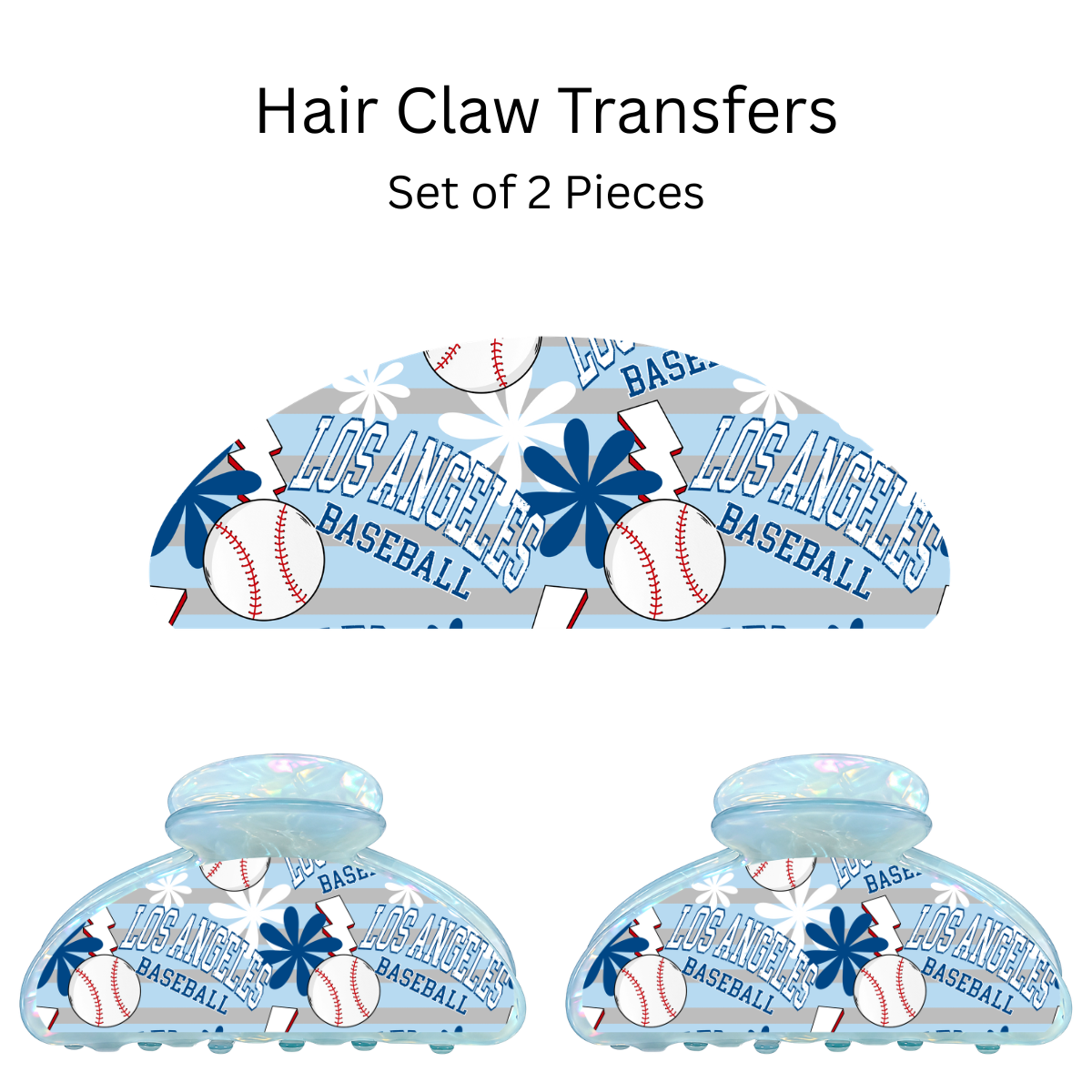 Blue Baseball Dod UV DTF Transfer for 3.19” Claw Clip (Set of 2)
