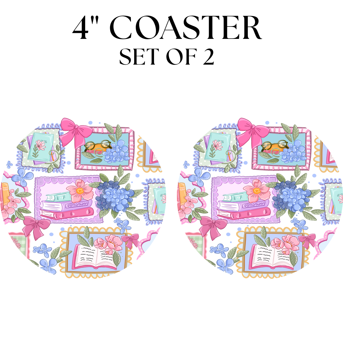 Pink Books UV DTF Coaster 4"