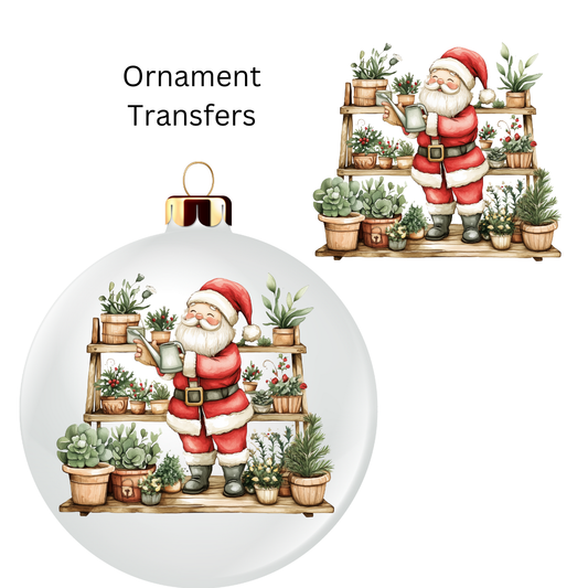 Santa Watering Plants Ornament Transfer UV DTF