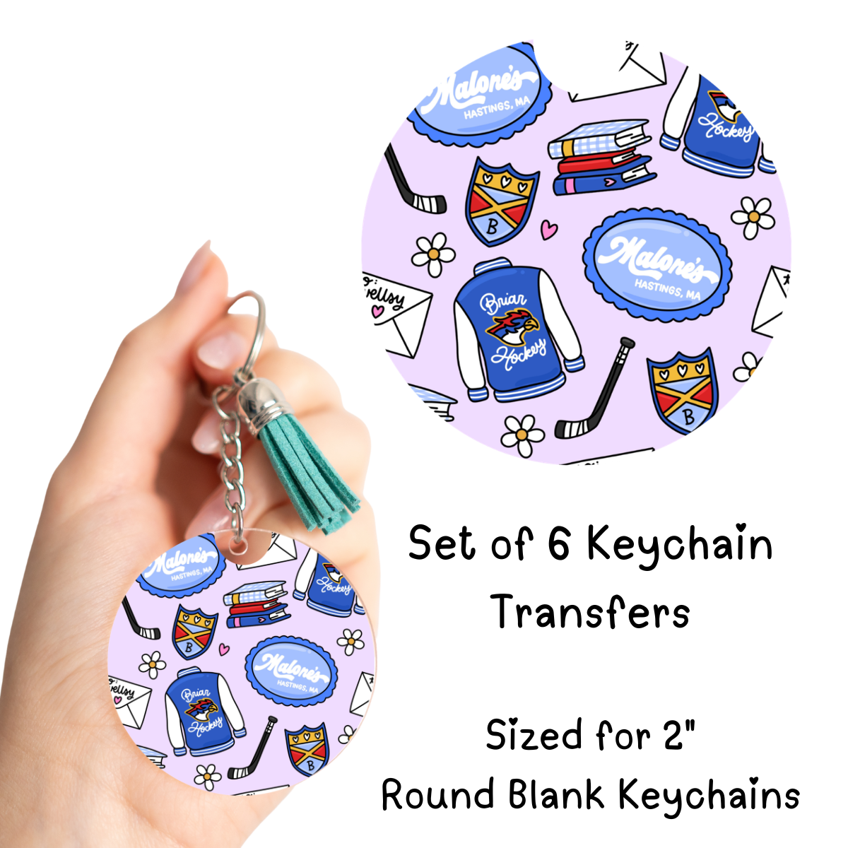 Hockey UV DTF Round Keychain Transfer Set of 6