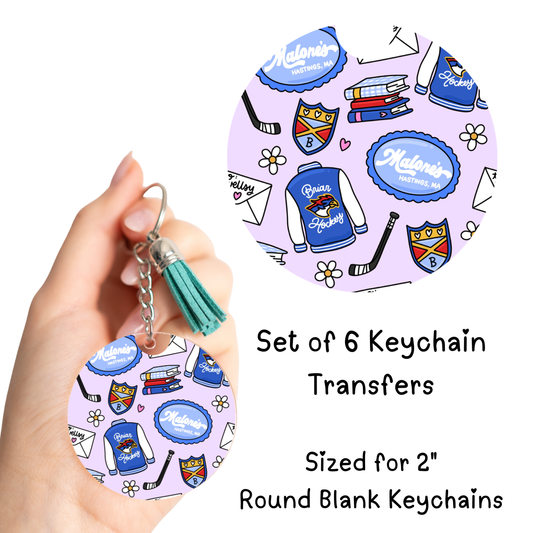 Hockey UV DTF Round Keychain Transfer Set of 6
