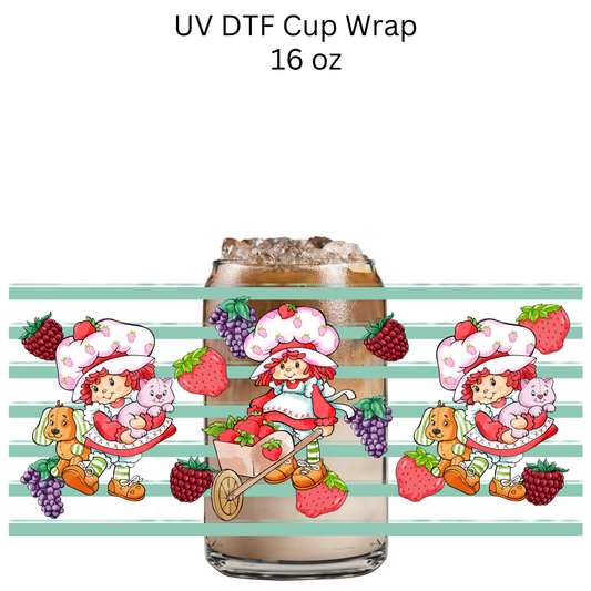 Strawberry Green Stripes UV DTF Cup Wrap