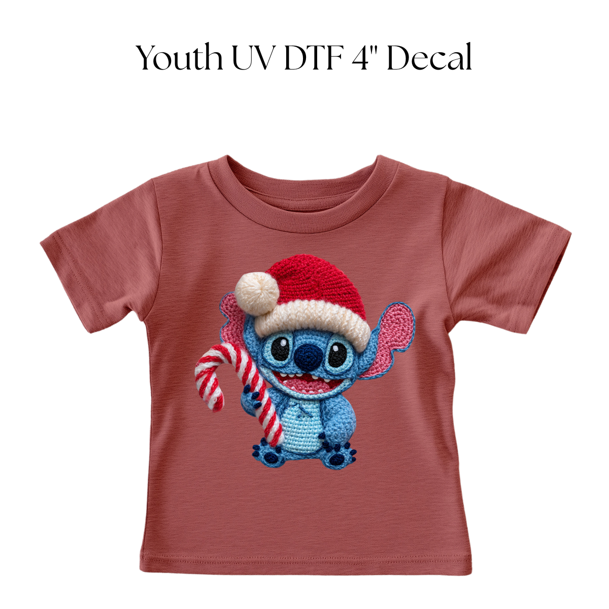 YOUTH Blue Alien Candy Cane Faux Yarn DTF Transfer