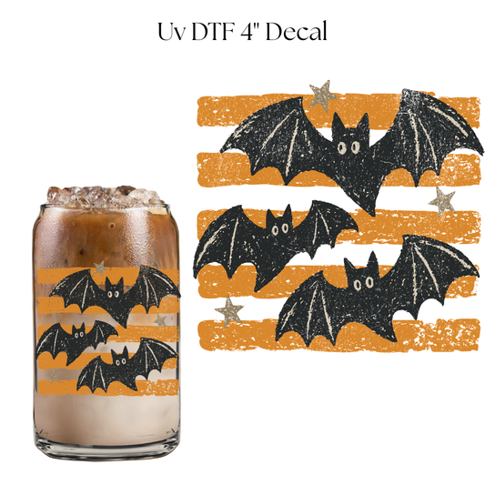 Striped Bats Orange 4” UV DTF Cup Decal