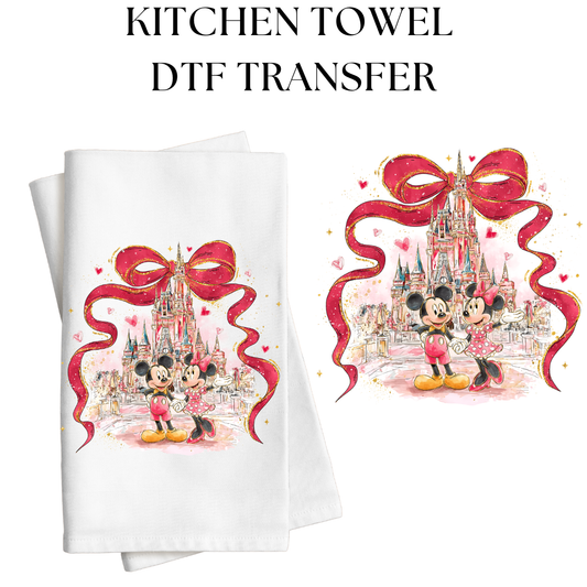 Enchanted Mouse Valentines Castle Kitchen Towel DTF Transfer
