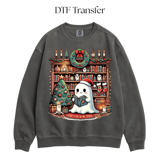 Ghost Christmas Bookshelves DTF Transfer