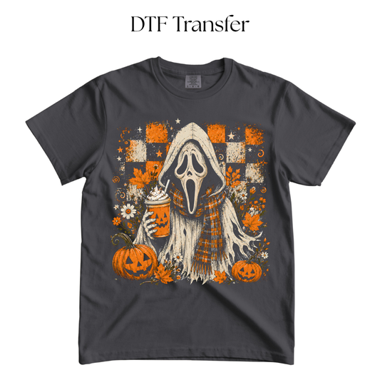 Ghostface Fall Coffee DTF Transfer (Press On Black)