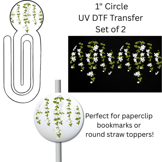 Jasmine Vines 1” UV DTF Transfer For Paperclip Bookmark or Straw Topper SET OF 2