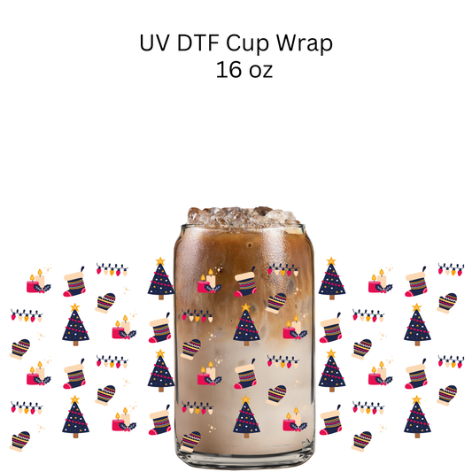 Blue Purple Christmas Trees UV DTF Cup Wrap