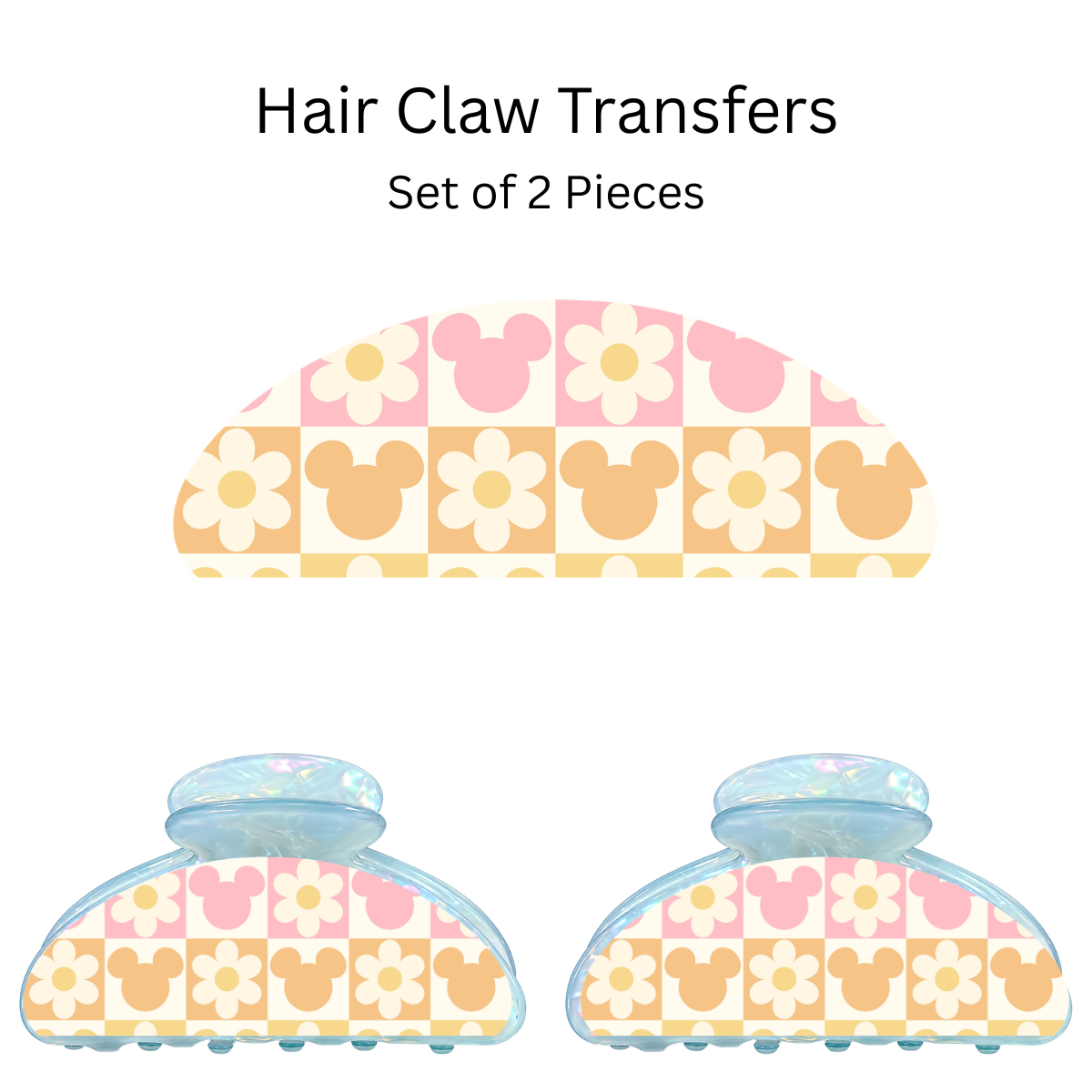 Floral Mouse Squares UV DTF Transfer for 3.19” Claw Clip (Set of 2)