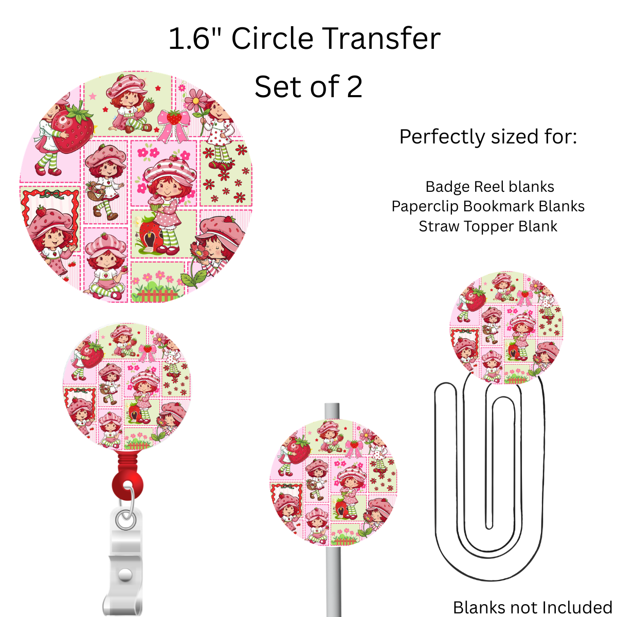 Strawberry Squares Girl 1.6” UV DTF Transfer Set of 2