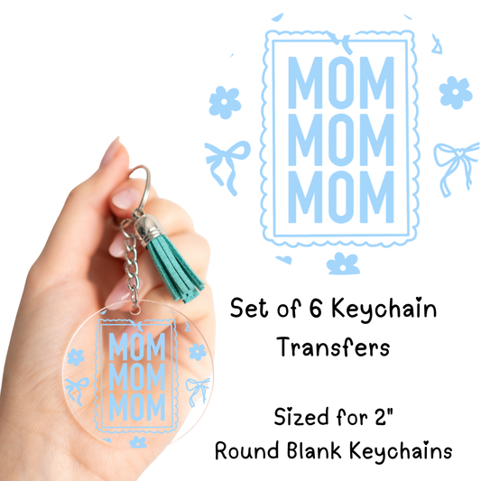 MAMA Blue Bow Flower Round Keychain Transfer