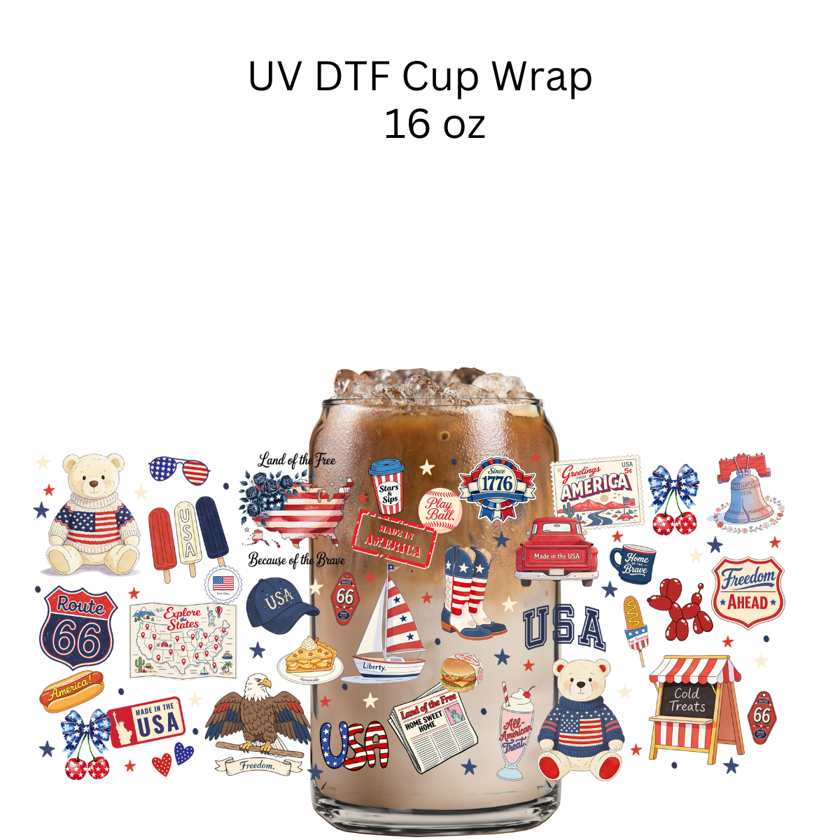 Patriotic Stickers UV DTF Cup Wrap
