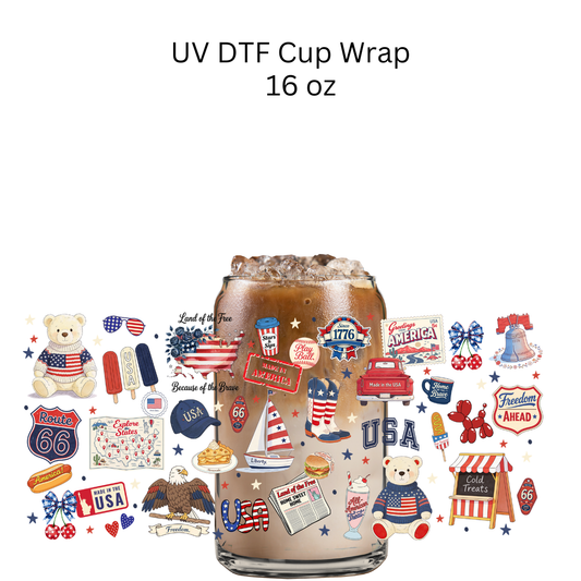 Patriotic Stickers UV DTF Cup Wrap