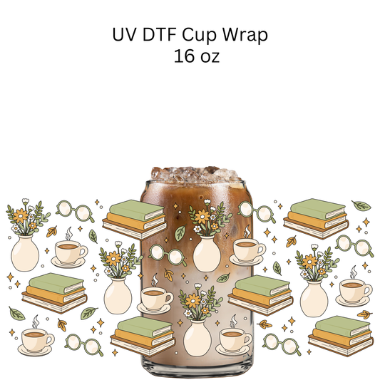 Green Books and Plants UV DTF Cup Wrap