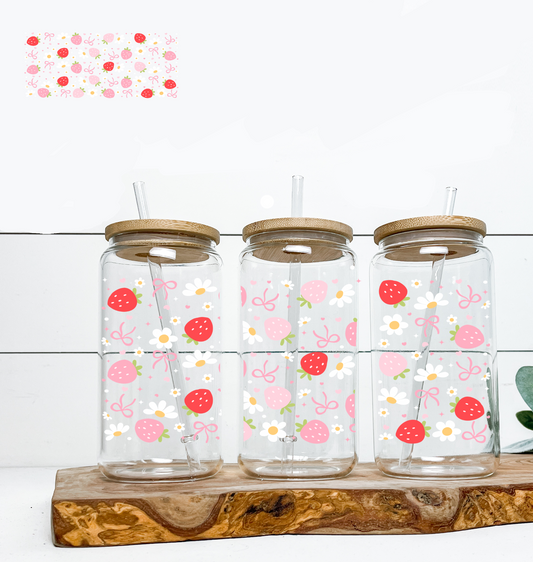 Strawberry white Flowers UV DTF DOUBLE SIDED