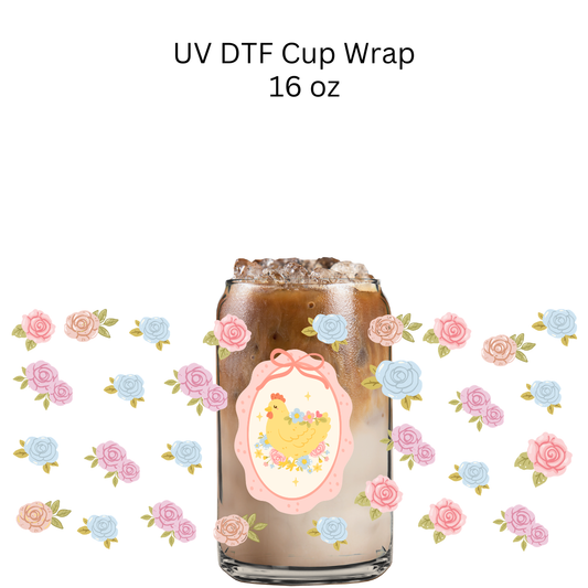 Hen Floral Frame UV DTF Wrap