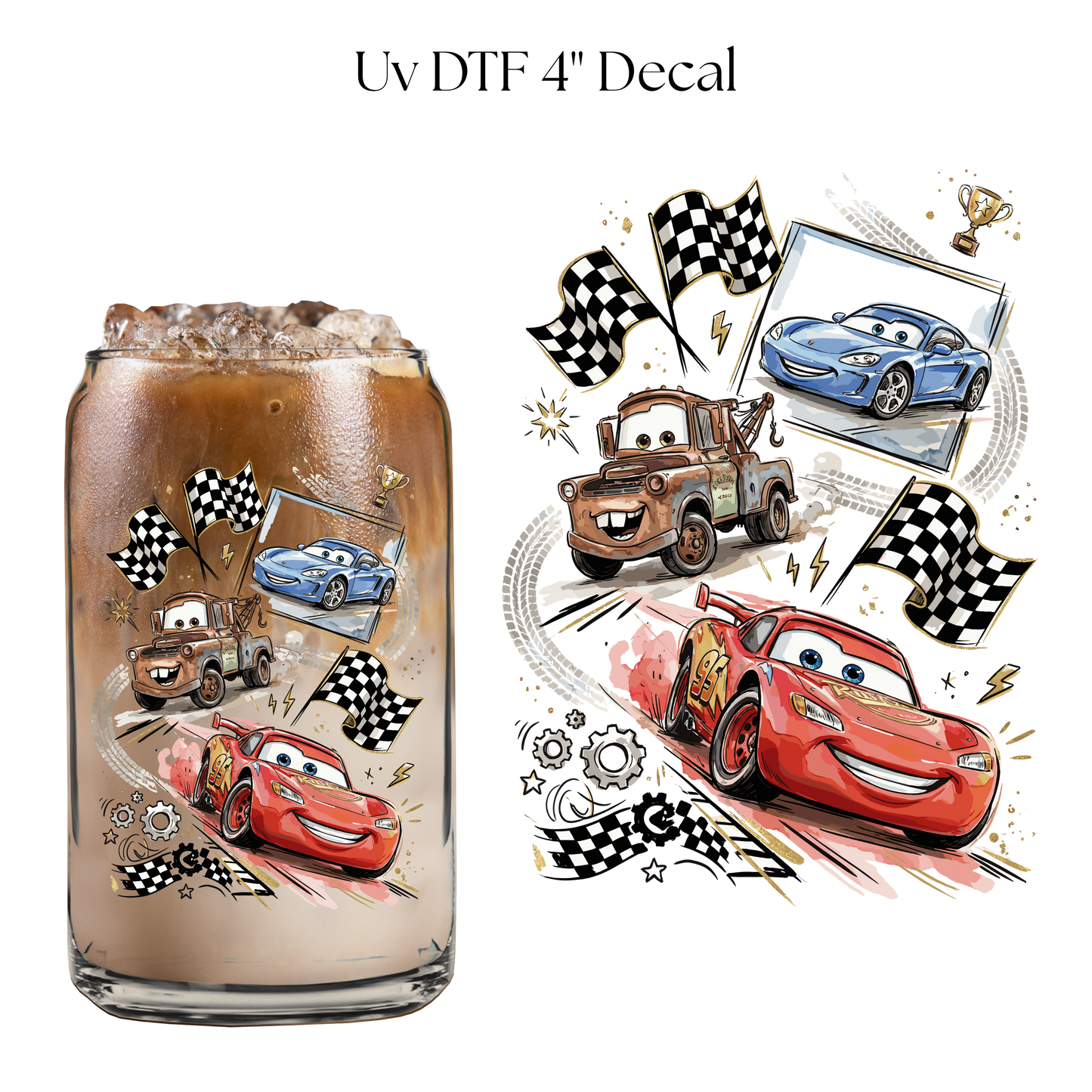 Flag Cars 4” UV DTF Cup Decal