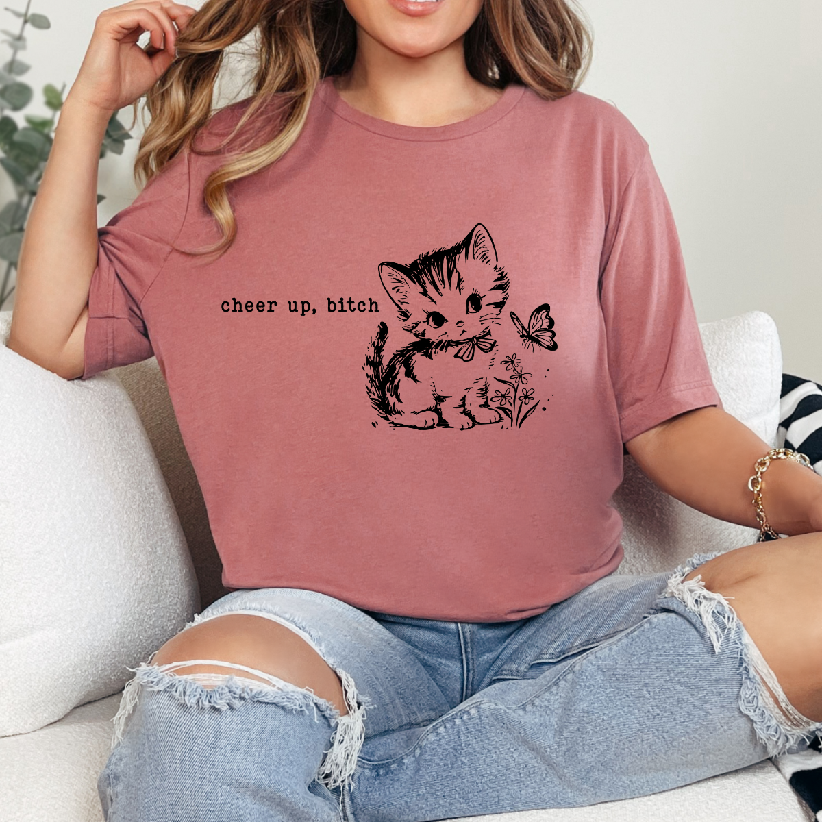 Cheer Up Cat Single Color DTF Transfer